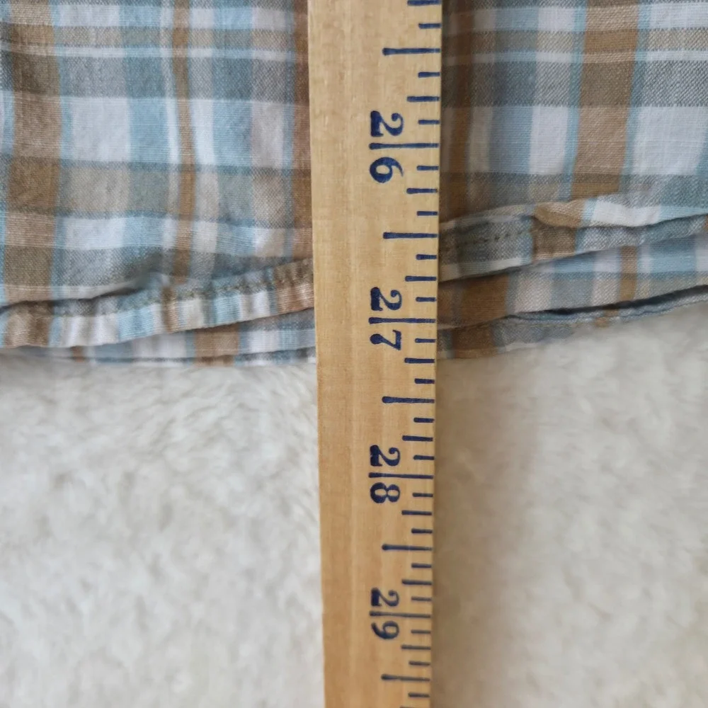 The North Face Plaid Button Down Men Large Blue Tan Excellent Short Sleeve Shirt